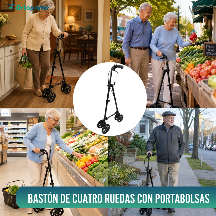 Bastón de 4 Ruedas con Freno Trasero | Regulable en Altura