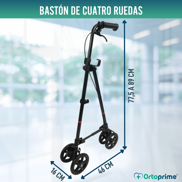 Bastón de 4 Ruedas con Freno Trasero | Regulable en Altura