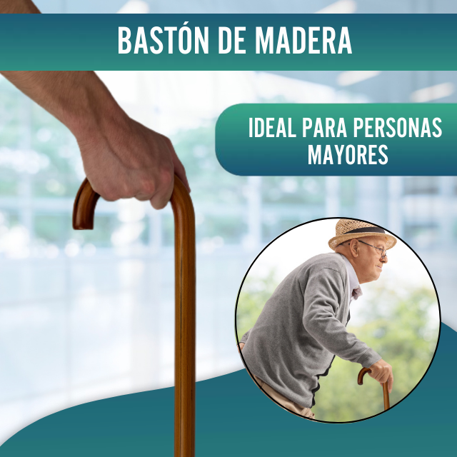 Bastón para Mayores Ortopédico de Madera Liso | Mango Curvo