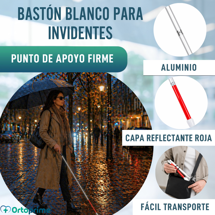 Bastón Guía Plegable de Aluminio para Discapacidad Visual