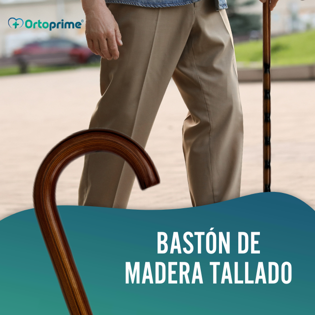 Bastón para Mayores Ortopédico de Madera Tallado | Mango Curvo