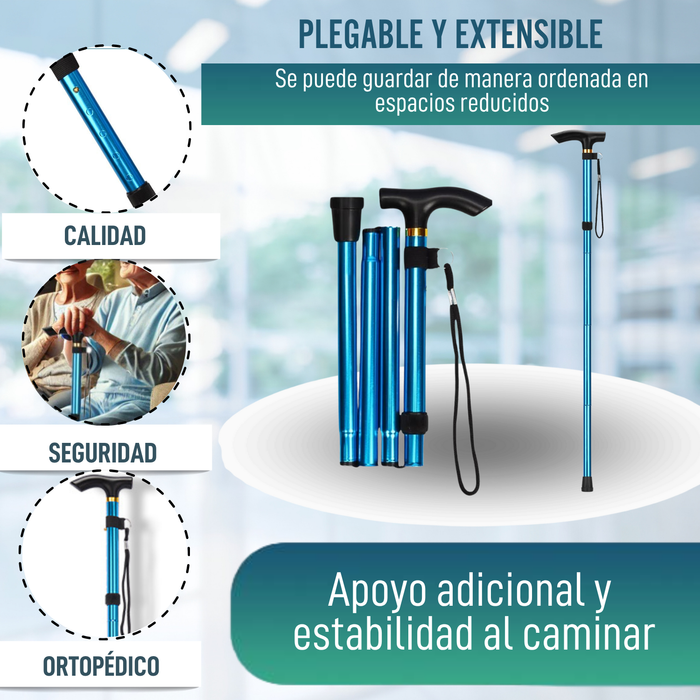 Bastón para Caminar Plegable y Extensible| Bastón Azul