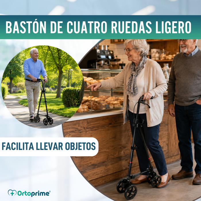 Bastón de 4 Ruedas con Freno Trasero | Regulable en Altura