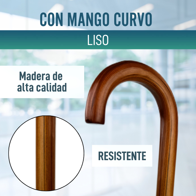 Bastón para Mayores Ortopédico de Madera Liso | Mango Curvo