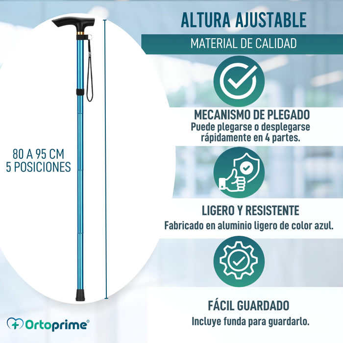 Bastón para Caminar Plegable y Extensible| Bastón Azul