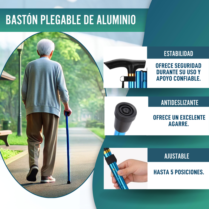 Bastón para Caminar Plegable y Extensible| Bastón Azul