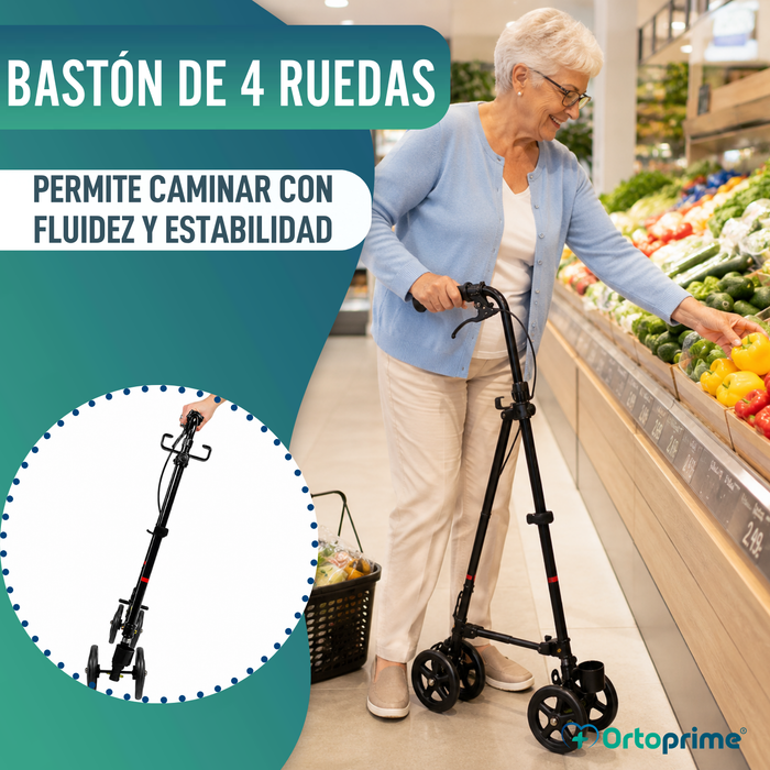 Bastón de 4 Ruedas con Freno Trasero | Regulable en Altura
