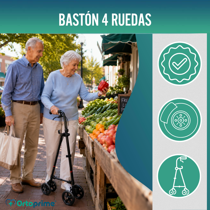 Bastón de 4 Ruedas con Freno Trasero | Regulable en Altura