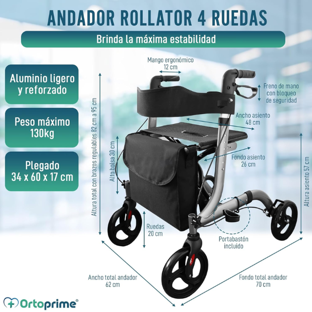 Andador Rollator con Asiento y Cesta para Exteriores