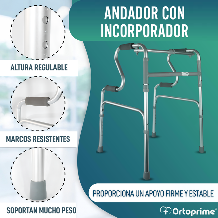 Andador para Adultos con Incorporador | Caminador Aluminio Plegable