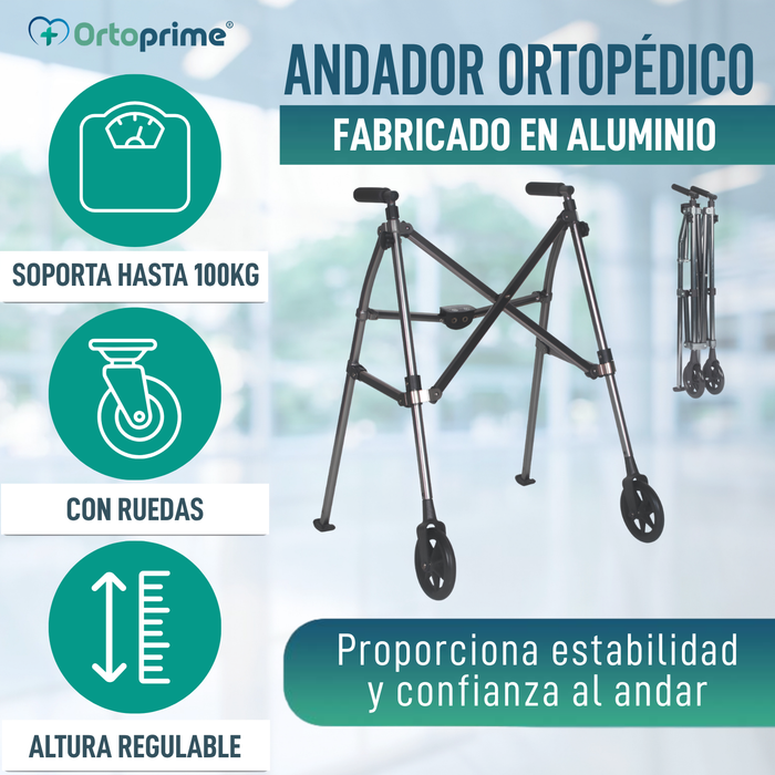Andador Plegable 2 Ruedas Ultraligero Regulable en Altura
