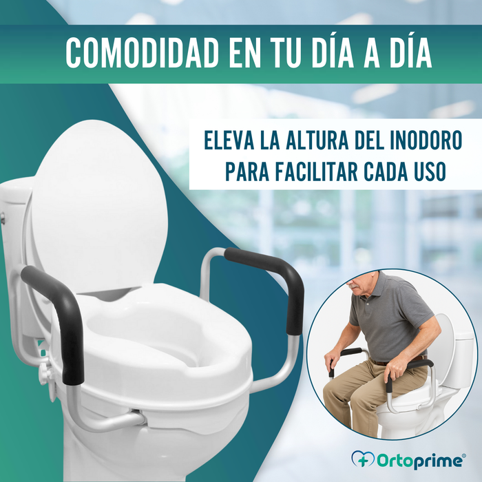 Elevador WC Adulto 10cm Tapa y Brazos | Alzador WC Universal