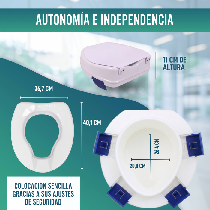 Elevador WC Adulto 11 cm | Alzador WC Ortopédico 4 Clips
