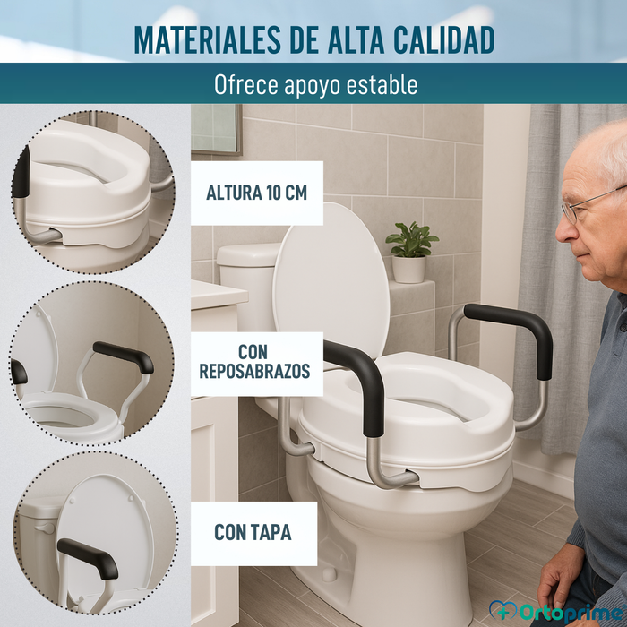 Elevador WC Adulto 10cm Tapa y Brazos | Alzador WC Universal