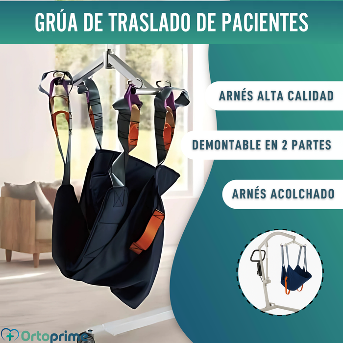 Grúa Robusta para Movilizar Pacientes con Arnés en 2 Tallas