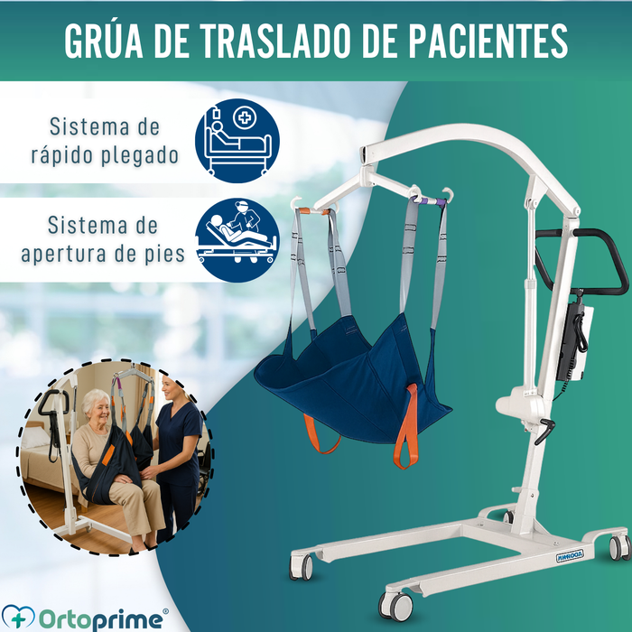 Grúa Robusta para Movilizar Pacientes con Arnés en 2 Tallas