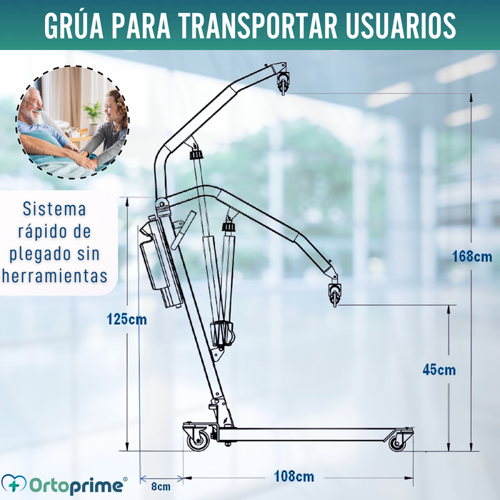 Grúa Ortopédica con Arnés para Soporte de Cabeza Incluido