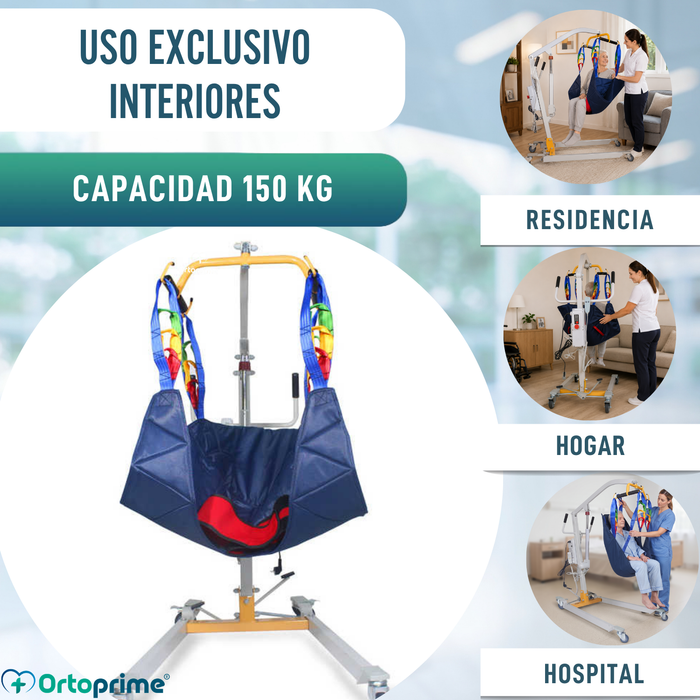 Grúa Eléctrica de Traslado para Pacientes con Arnés Ajustable