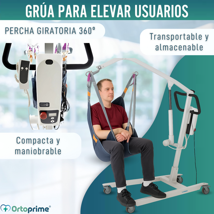 Grúa Robusta para Movilizar Pacientes con Arnés en 2 Tallas