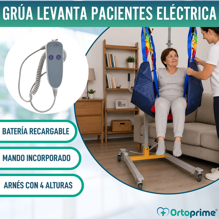 Grúa Eléctrica de Traslado para Pacientes con Arnés Ajustable