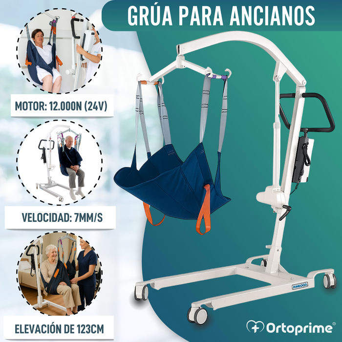 Grúa Robusta para Movilizar Pacientes con Arnés en 2 Tallas