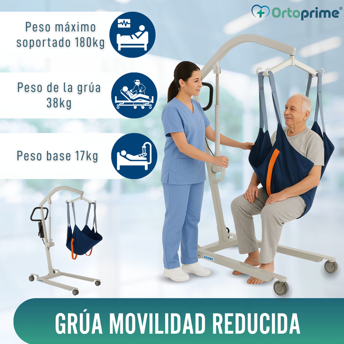 Grúa Robusta para Movilizar Pacientes con Arnés en 2 Tallas
