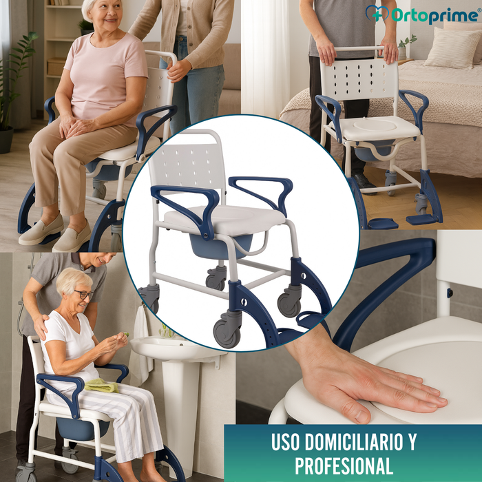 Silla Ducha WC Adultos Brazos y Pies Abatibles | Inodoro Portátil