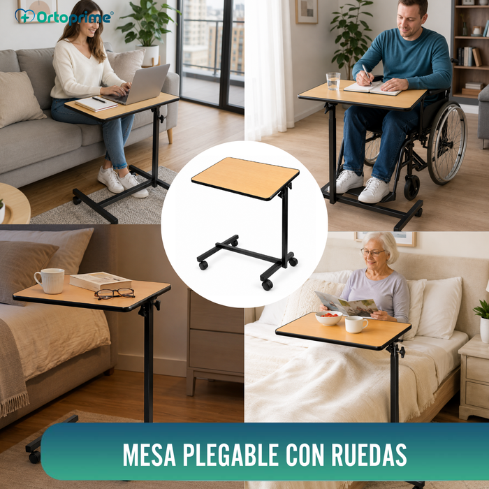 Mesa Auxiliar Plegable con Altura Regulable Tablero Abatible 90°