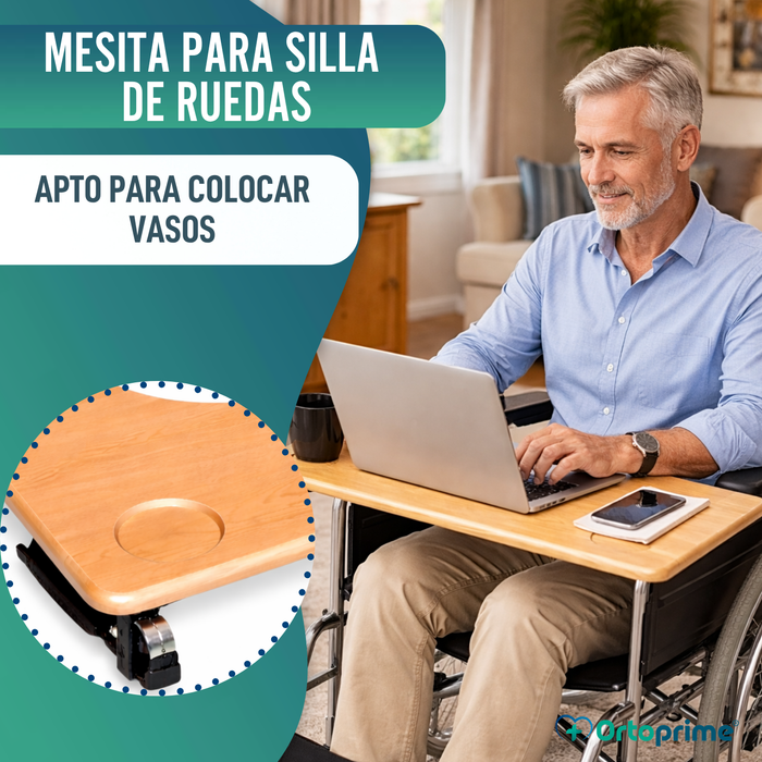 Bandeja para Silla de Ruedas | Mesa Auxiliar Portátil con Portavasos