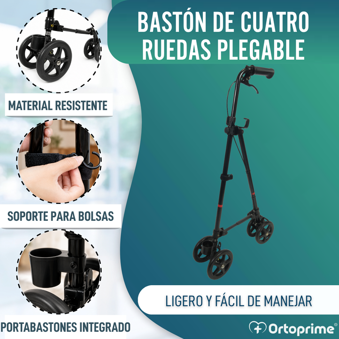 Bastón de 4 Ruedas con Freno Trasero | Regulable en Altura