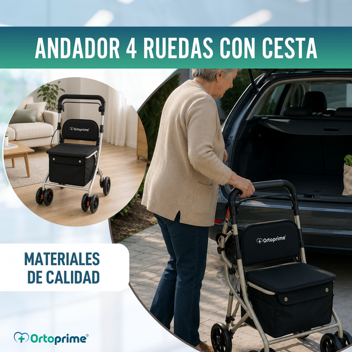 Andador Adultos Plegable Rollator con Carro de la Compra