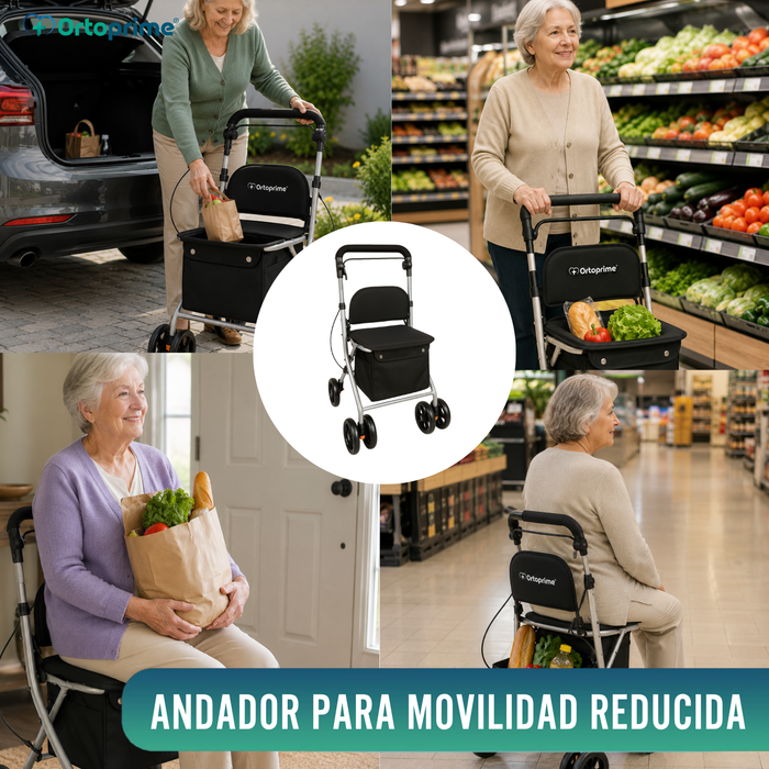 Andador Adultos Plegable Rollator con Carro de la Compra