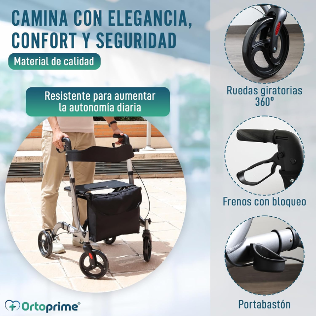 Andador Rollator con Asiento y Cesta para Exteriores