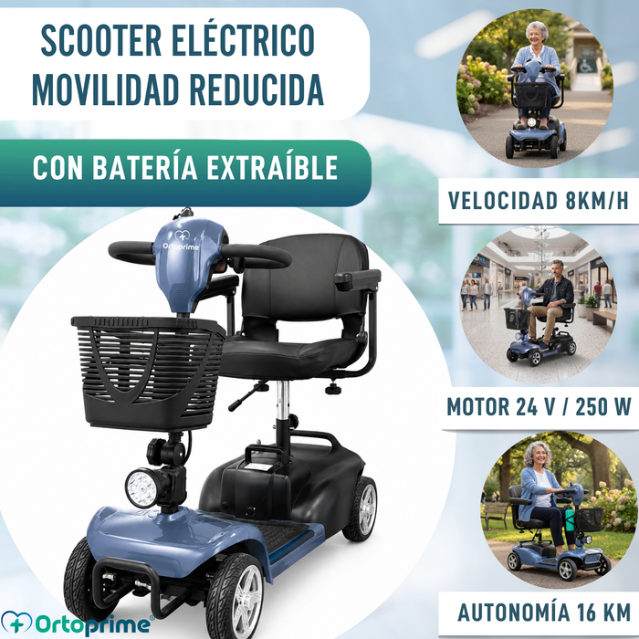 Scooter Eléctrico Desmontable 4 Ruedas con Batería Extraíble