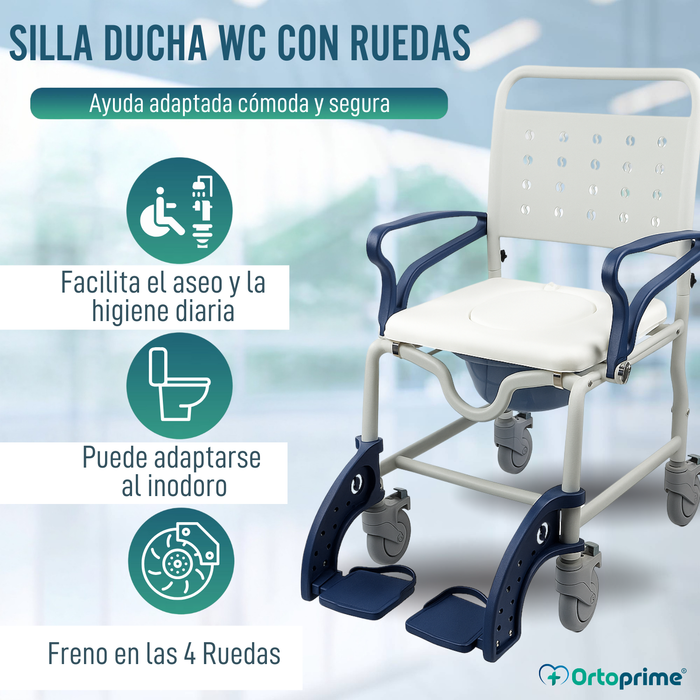Silla Ducha WC Adultos Brazos y Pies Abatibles | Inodoro Portátil