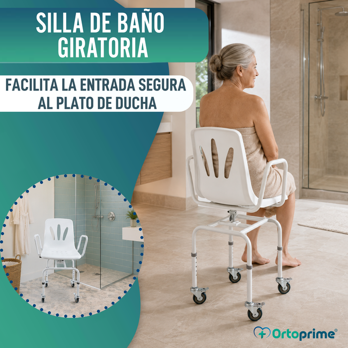 Silla Ducha Giratoria 360º con Ruedas | Silla Baño Adultos