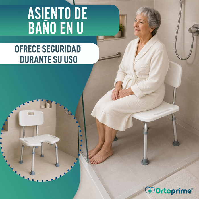 Silla de Ducha para Mayores Asiento en U y Altura Regulable
