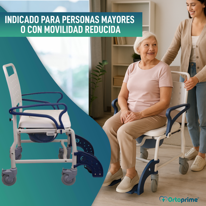 Silla Ducha WC Adultos Brazos y Pies Abatibles | Inodoro Portátil