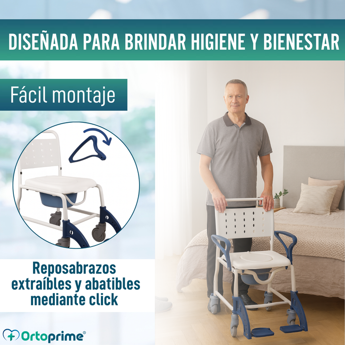 Silla Ducha WC Adultos Brazos y Pies Abatibles | Inodoro Portátil