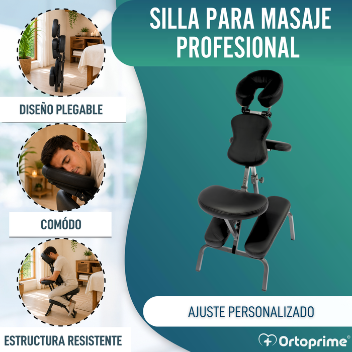 Silla para Masajes Plegable con Reposacabezas Ajustable
