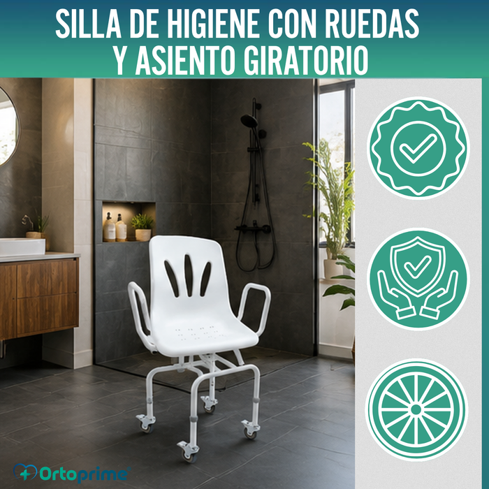 Silla Ducha Giratoria 360º con Ruedas | Silla Baño Adultos