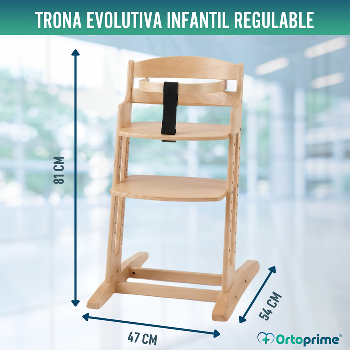 Trona Infantil Evolutiva de Madera con Altura Ajustable