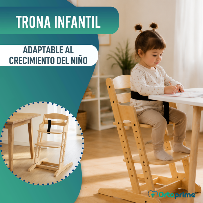 Trona Infantil Evolutiva de Madera con Altura Ajustable
