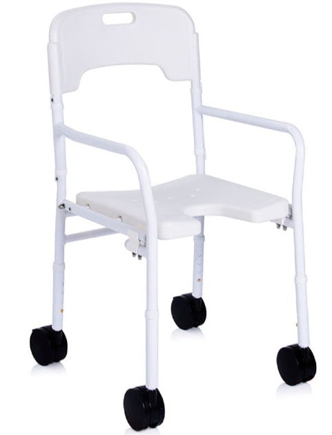 Silla de ducha con ruedas, silla de ruedas plegable de altura ajustable,  silla de ducha resistente con cómoda grande para personas mayores (aleación